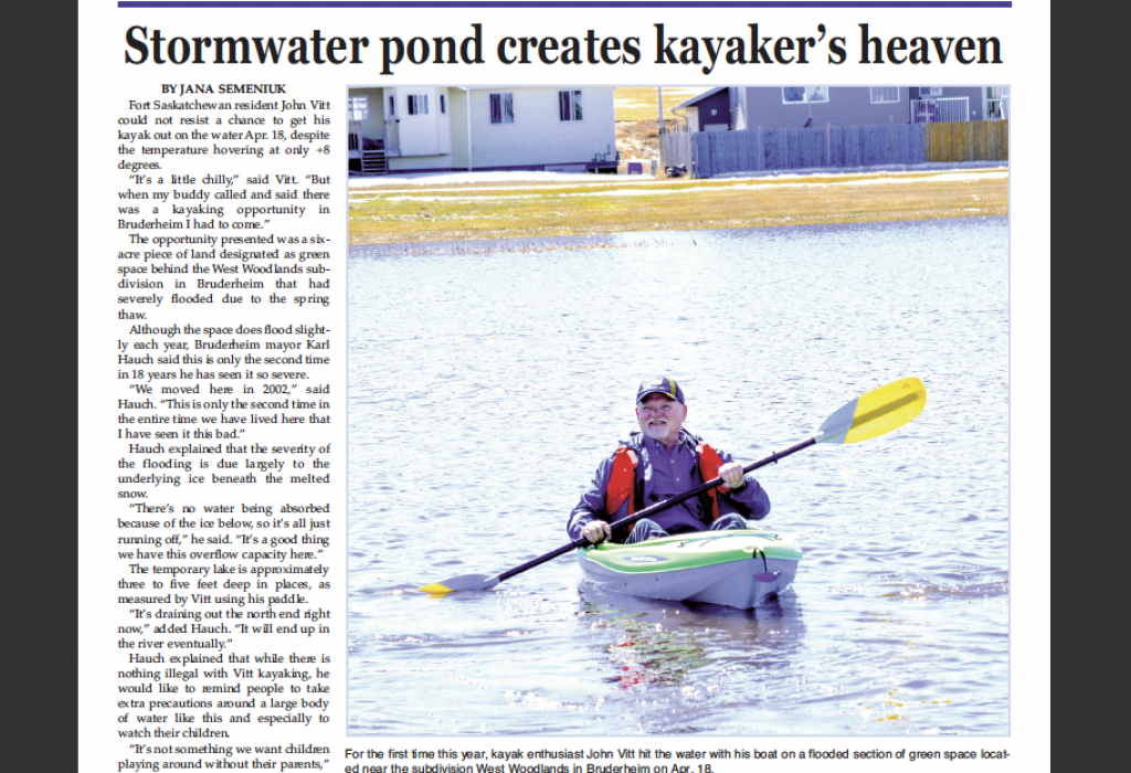Stormwater pond creates kayaker’s heaven – read this week’s LEADER right here including our special COVID-19 Activity Section!