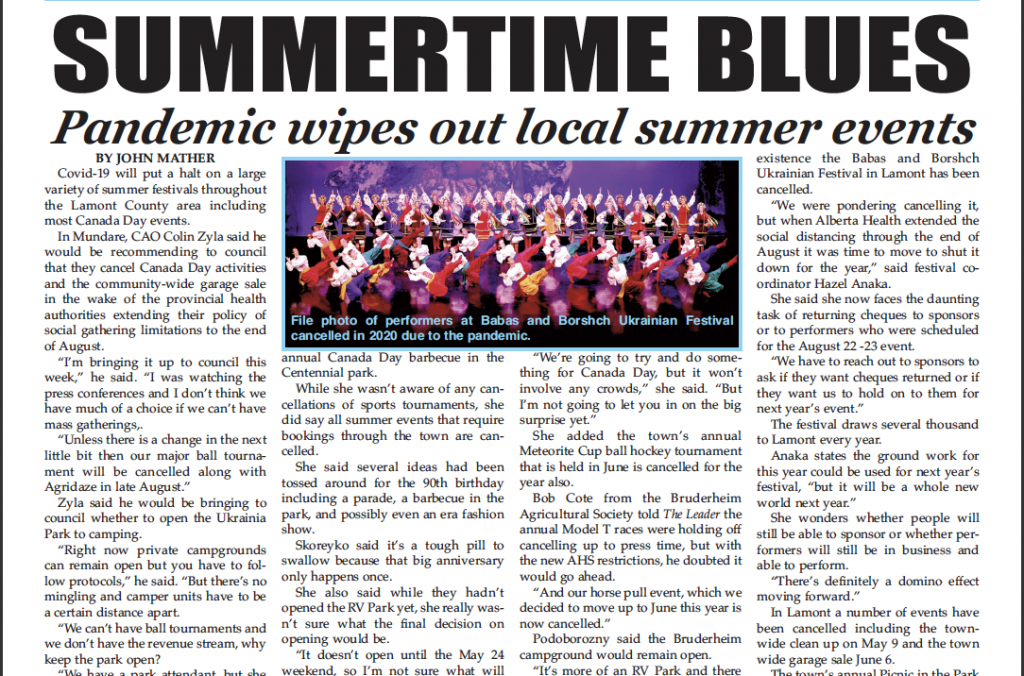 Summertime Blues as COVID-19 wipes out local events – read this week’s full LEADER now!