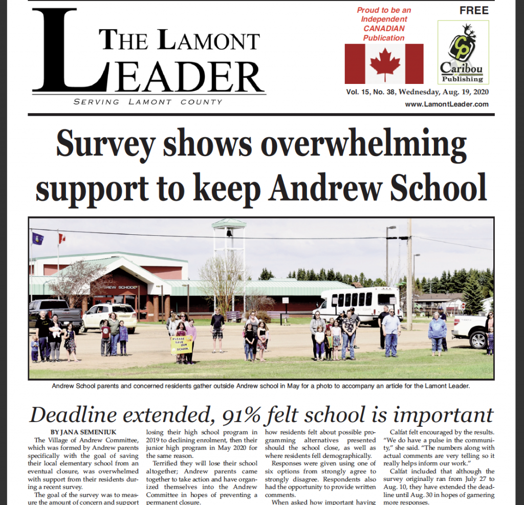 Survey shows overwhelming support to keep Andrew School – read the Aug. 19 Leader now!