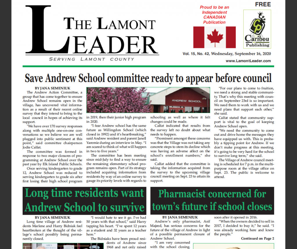 ‘Save Andrew School’ committee ready to appear before council – read this week’s LEADER now!!