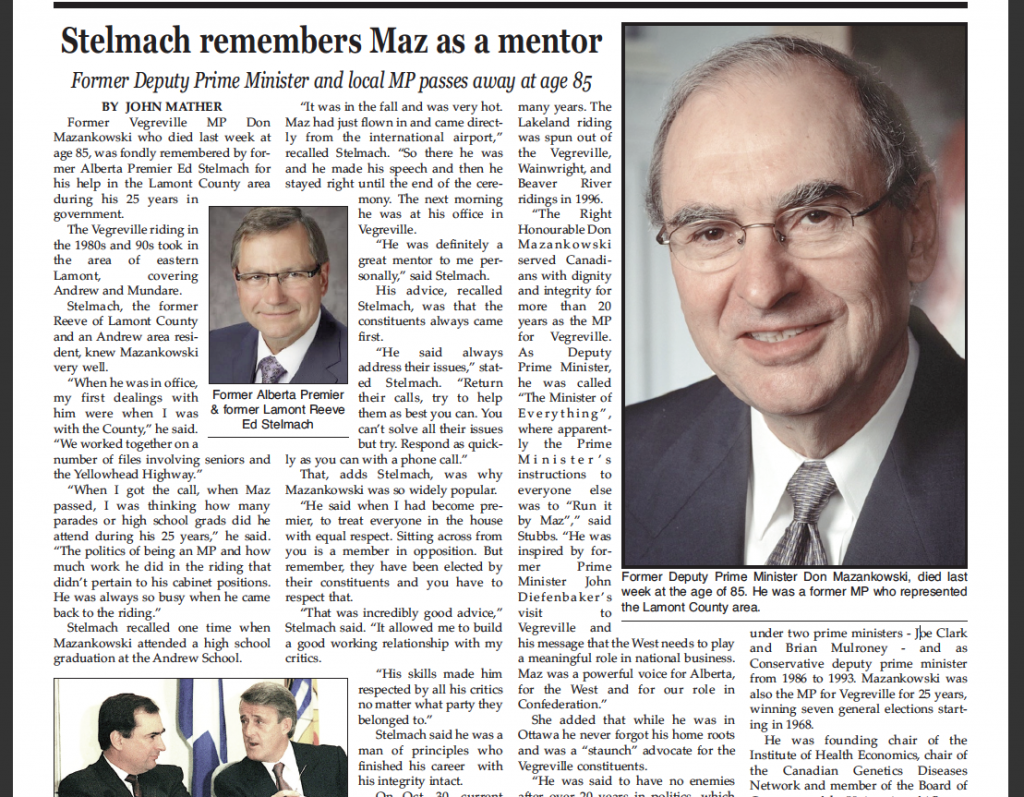 Stelmach remembers Maz as a mentor – read this week’s LEADER right now!
