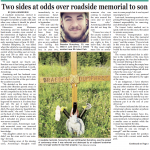 Two sides at odds over roadside memorial to son – read the Oct 28 paper now!
