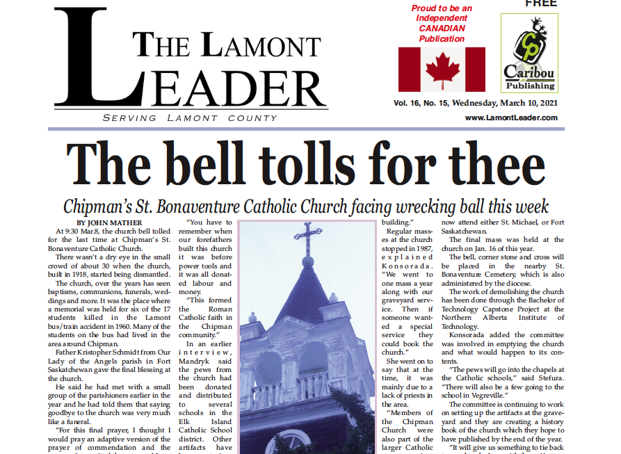 The Bell Tolls for Chipman church – read the March 10 edition here