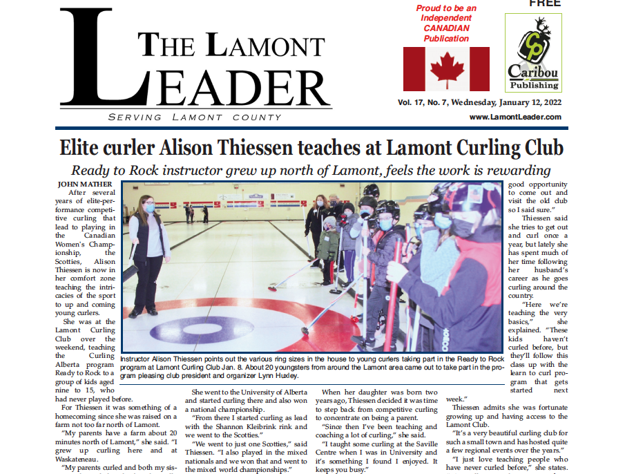 Elite curler teaches at Lamont Curling Club – this week’s LEADER is out now!!