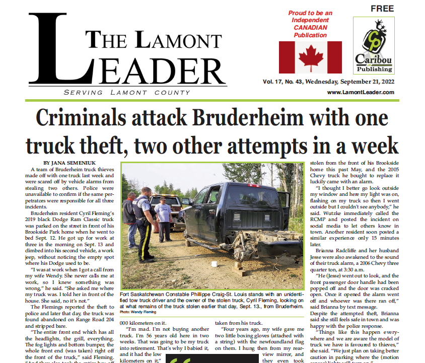 Criminals attack Bruderheim – read this week’s LEADER now!