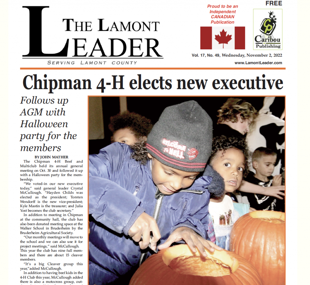 Chipman 4-H elects new executive – check out the Nov. 2 LEADER here!