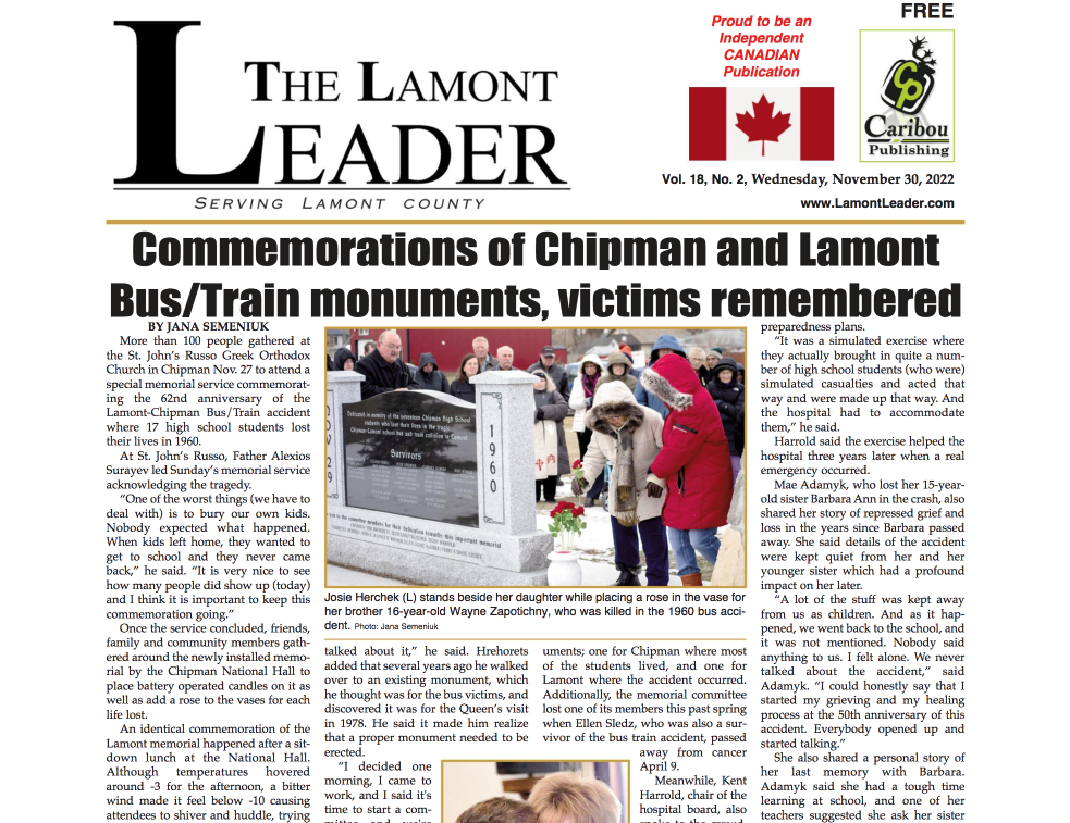 Chipman and Lamont Bus/Train victims remembered – read this week’s LEADER