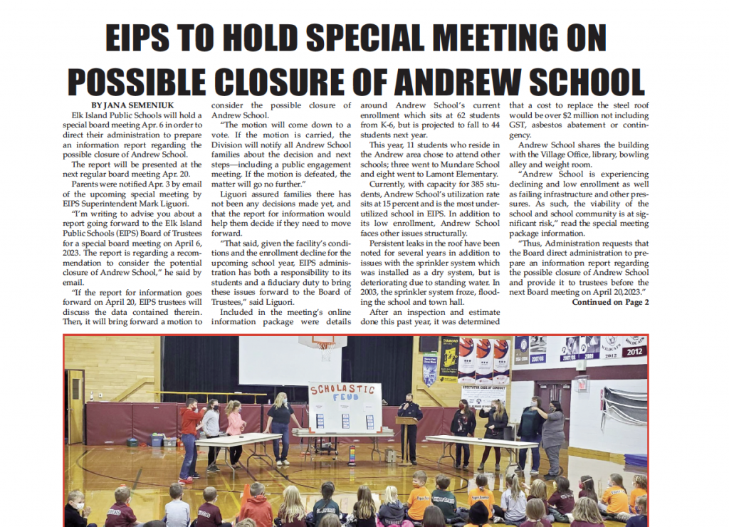 Andrew School closing? Read the April 5 Leader here: