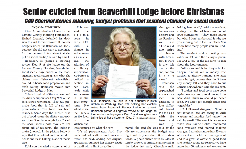 Senior evicted before Christmas – read the January 4 Leader here: