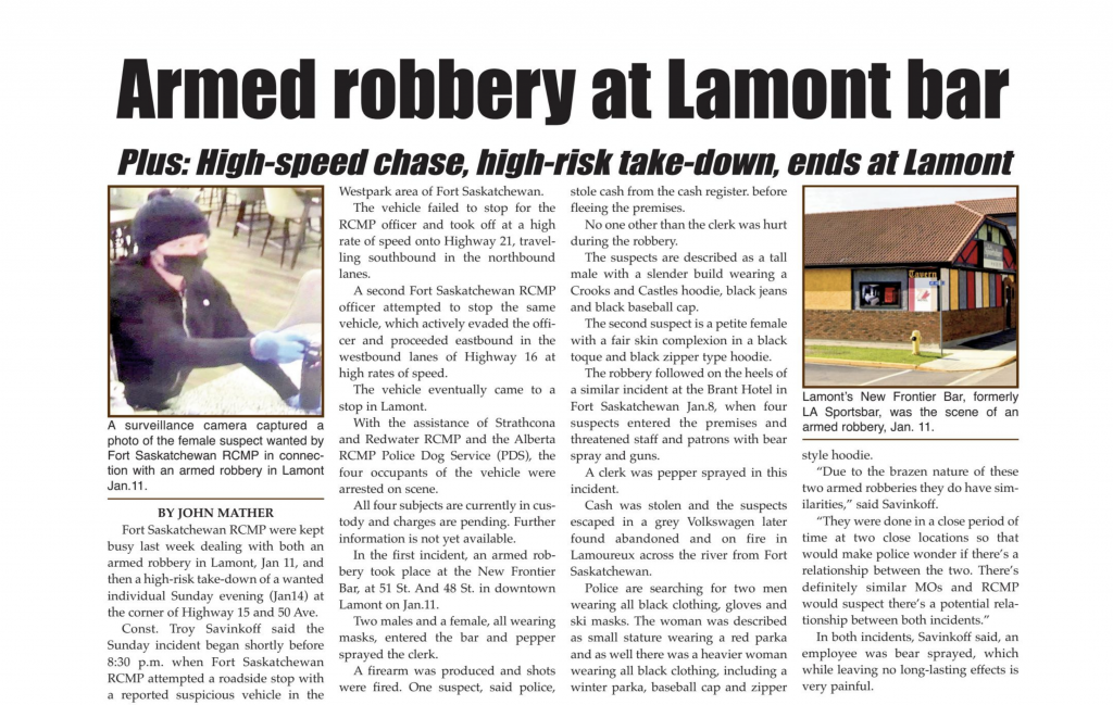 Armed Robbery at Lamont Bar – read the January 17 Leader here: