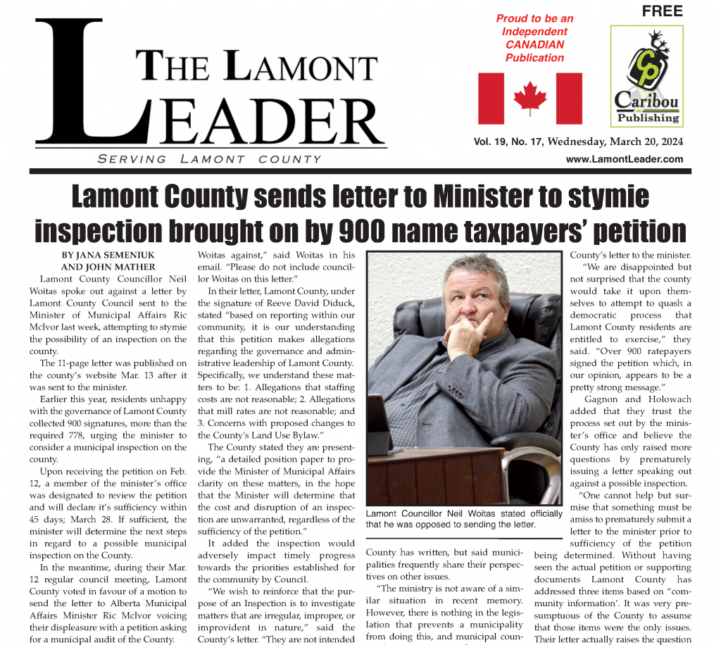 County sends letter to Minister to stymie inspection brought on by 900 name taxpayers’ petition – read this week’s LEADER