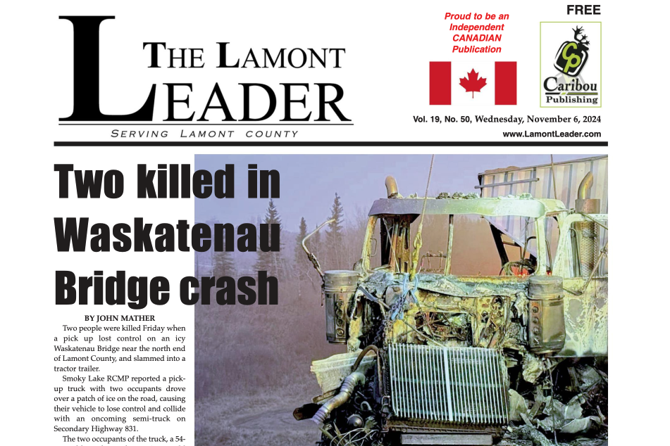 Two killed in Waskatenau Bridge crash – read the November 6 LEADER