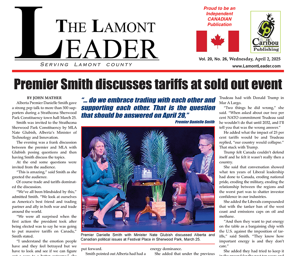 Danielle Smith discusses tariffs – the April 2 LEADER is out now!